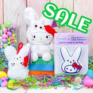 Easter Hello Kitty Peeps Bunny Plush Bundle Set 9”, Backpack Clip & Sensory Foam